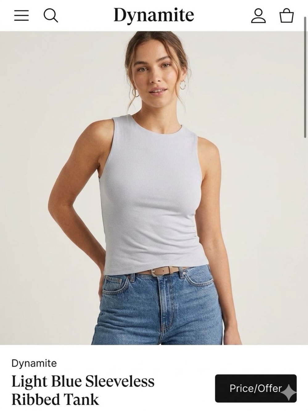 Dynamite Light Blue Sleeveless Ribbed Tank